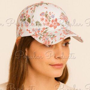 Baseball Cap, White Floral